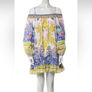 NWT Camilla Star of the Sea Multicolor crystal ruffle Off-Shoulder Mini Dress